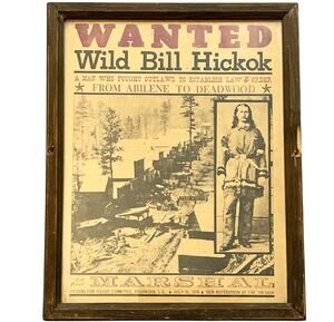 Vintage Wild Bill Hickok Wanted Poster Marshal Framed Old West Wall Decor 11x14